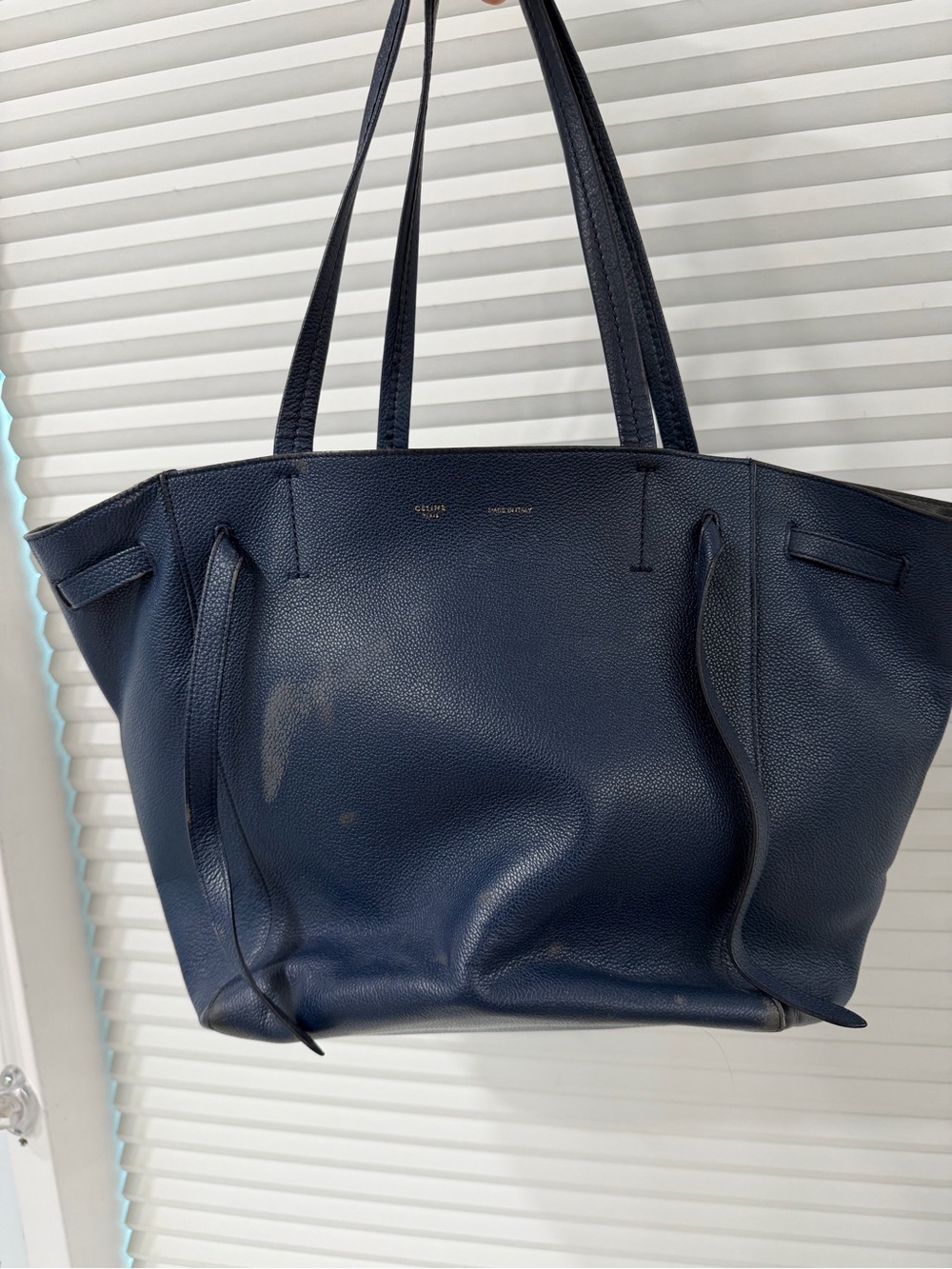 Celine Tri-Fold Tote Navy Pebbled Leather Phoebe Philo Era